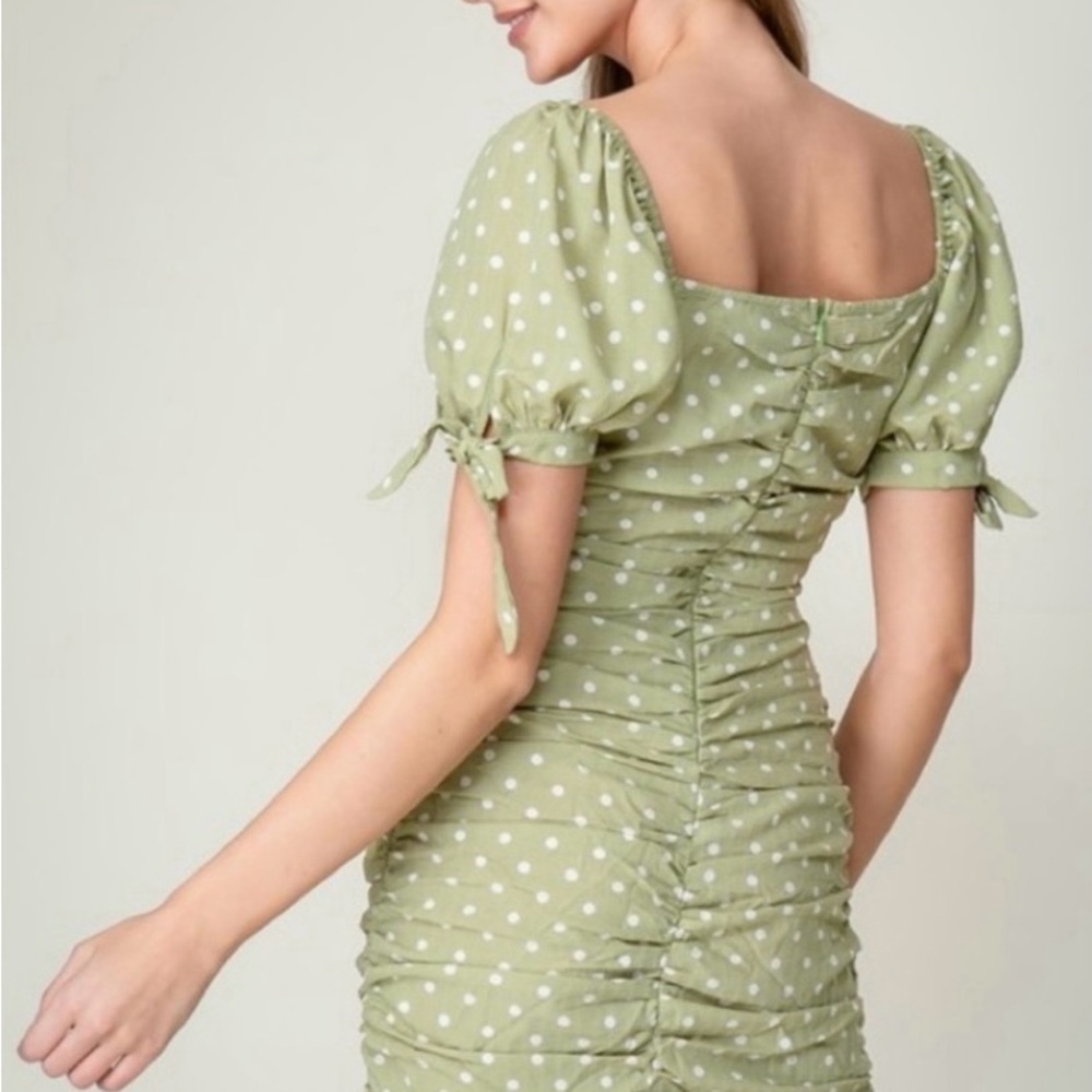 Green Ruched Smocked Mini Dress - Picture 3 of 3